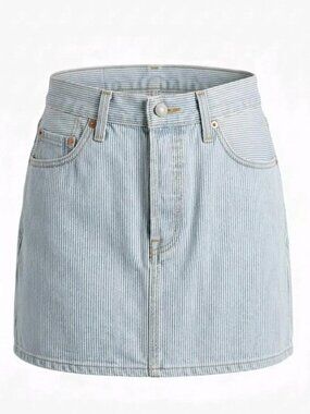 Levis Icon Denim Mini Skirt Size 31 Railroad Stripe Blue White Hickory